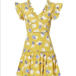 J.O.A. Ruffle yellow dress with ladder lace. Small